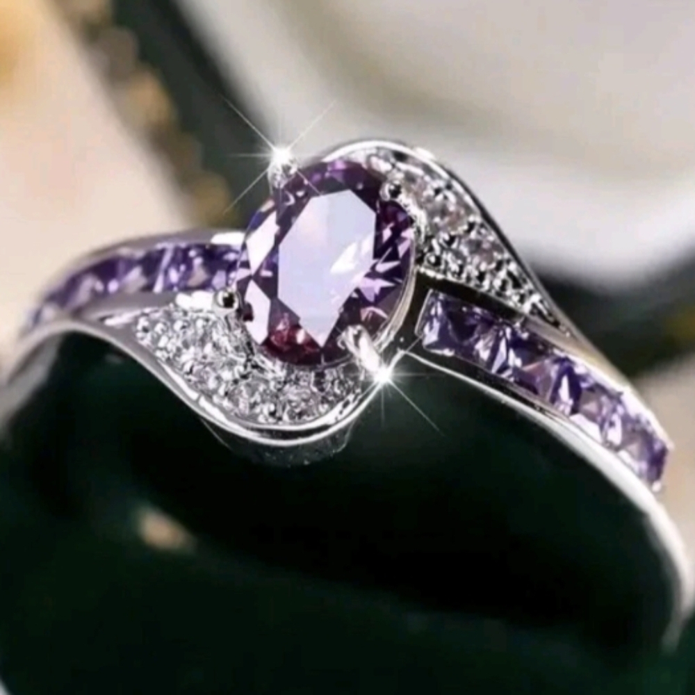Amethyst Engagement Ring Oval Lab Created White Gold Plated Size 10 New